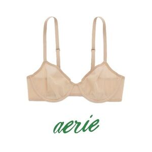 🆕 Aerie SMOOTHEZ Mesh  Balconette Bra Sand Color size 32B